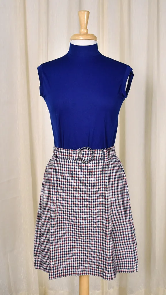 1960s Vintage Mod Plaid Skirt with Belt