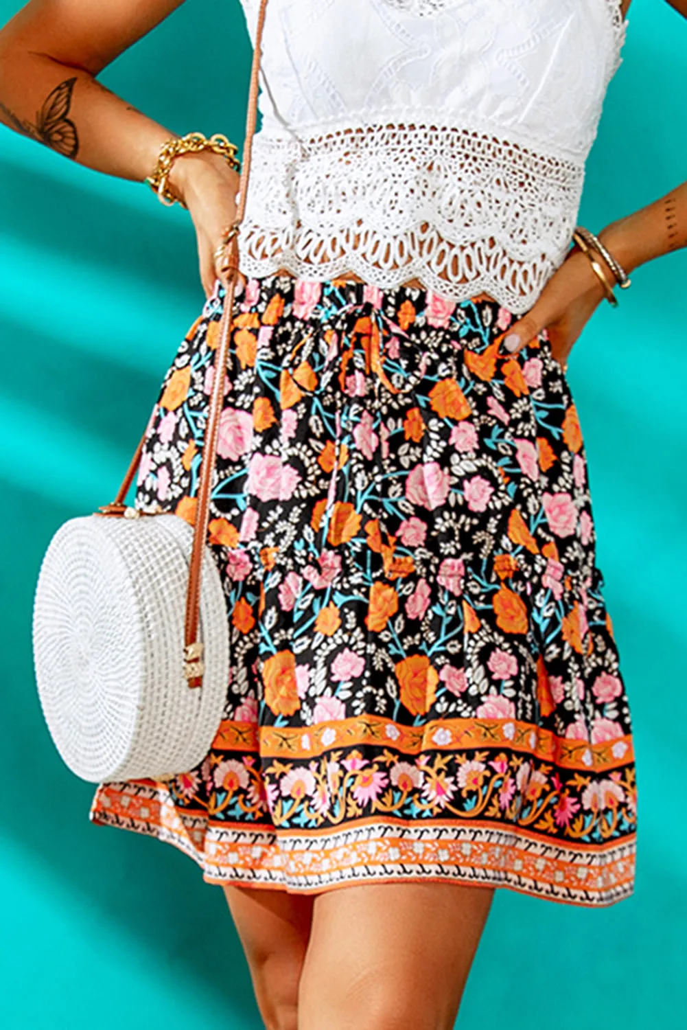 A-Line Boho High Waist Mini Skirt