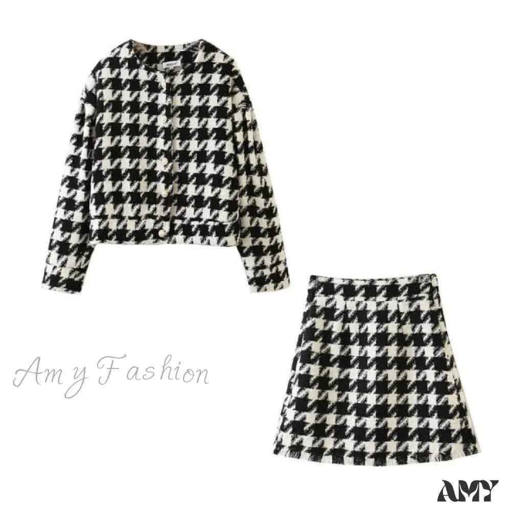 Amy Fashion - Top Tweet Blazer Mini A Line Skirts