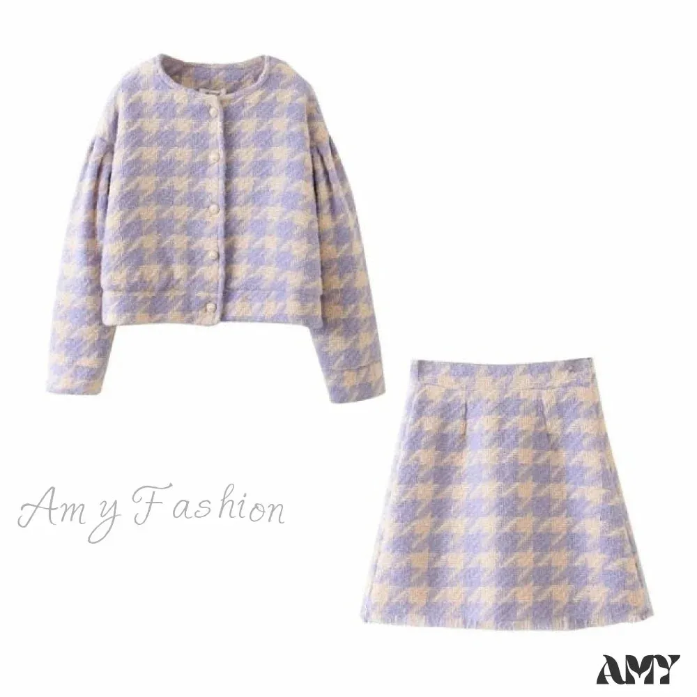 Amy Fashion - Top Tweet Blazer Mini A Line Skirts