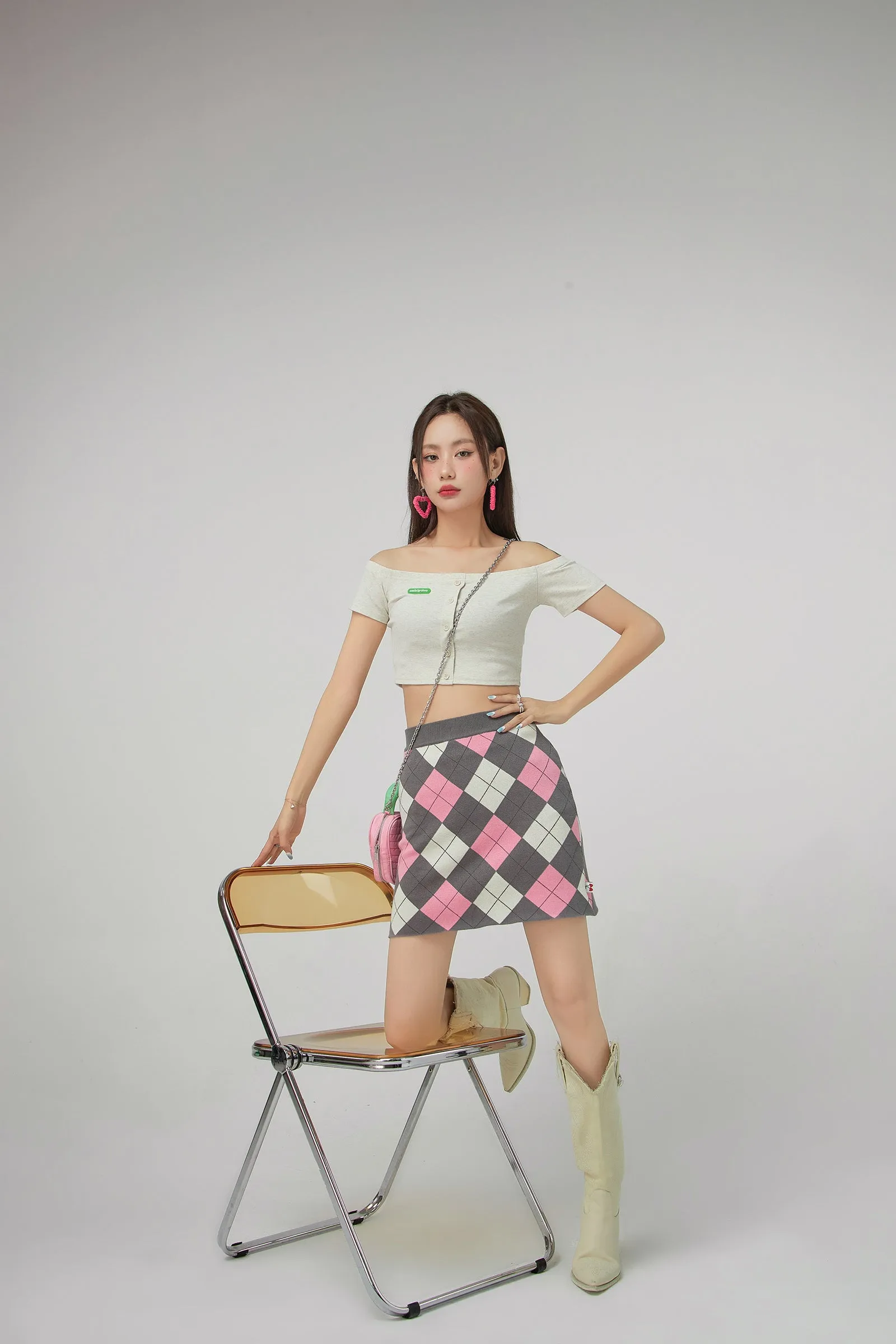 Argyle Knitwear Mini Skirt