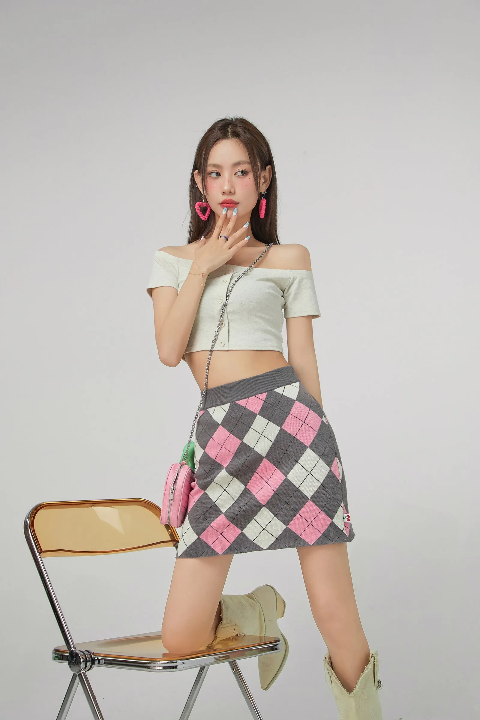 Argyle Knitwear Mini Skirt