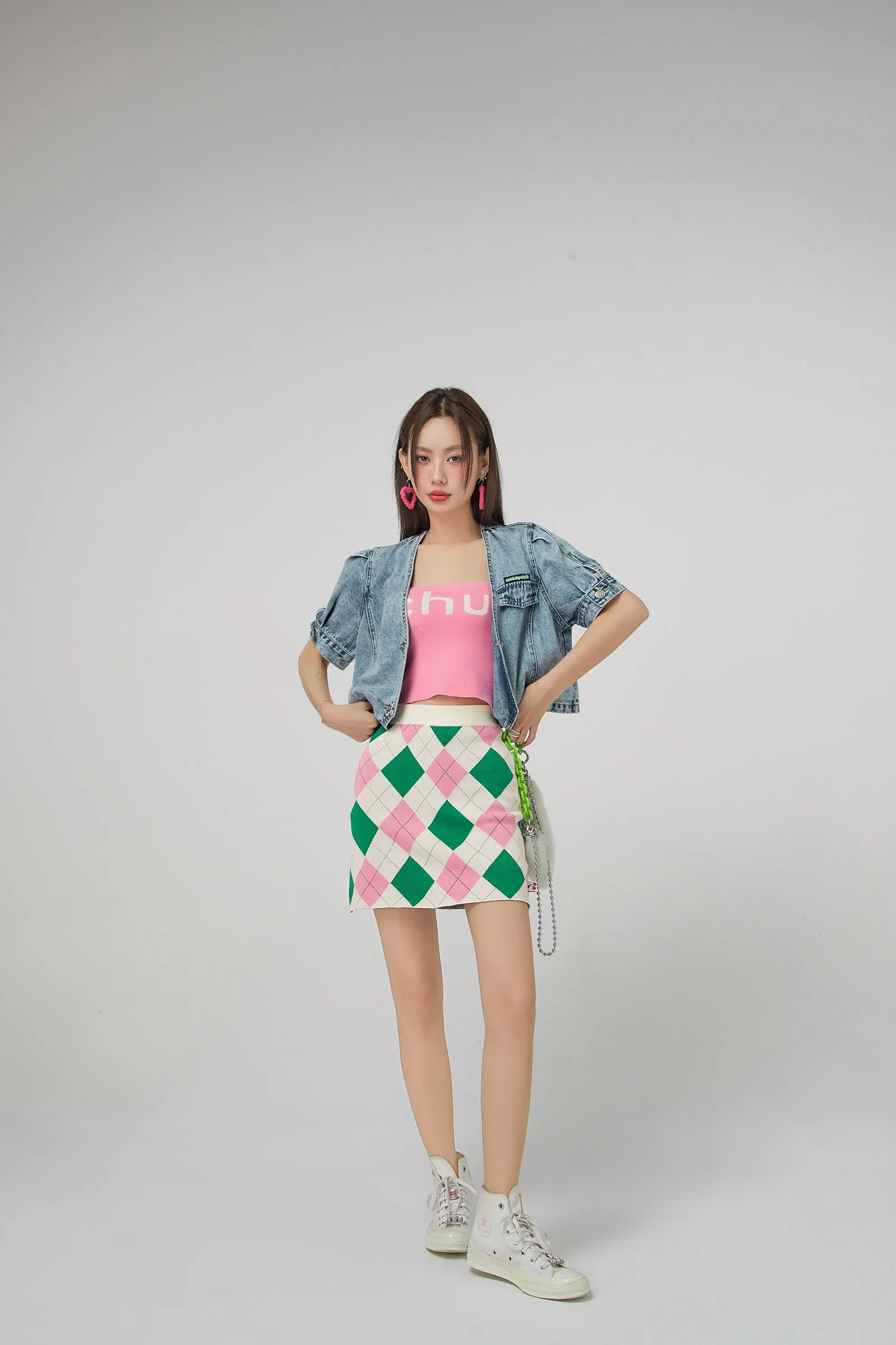 Argyle Knitwear Mini Skirt