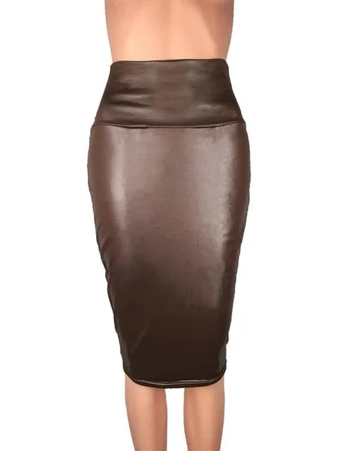 Back Split Faux Leather Pencil Skirt