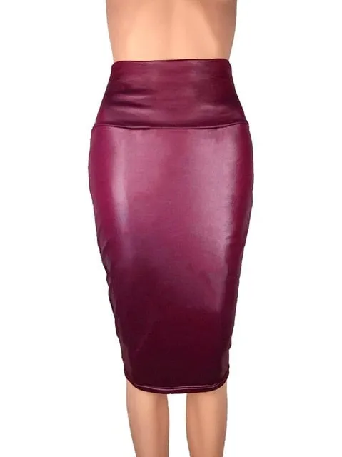 Back Split Faux Leather Pencil Skirt