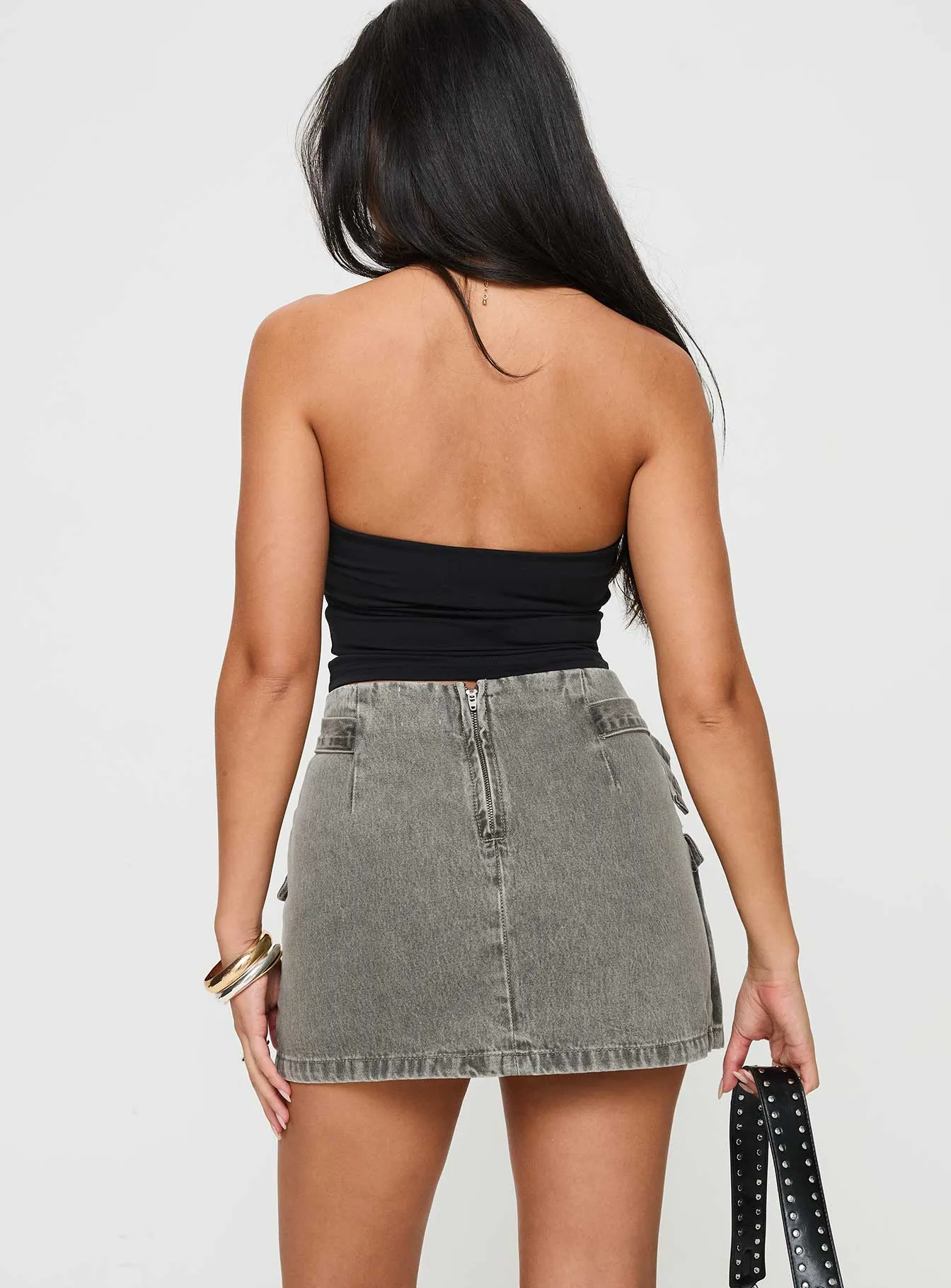 Bambas Wrap Denim Mini Skirt Washed Green