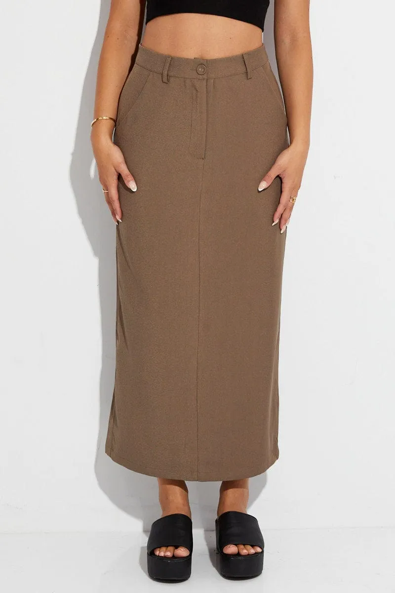 Beige Maxi Skirt High Rise Pencil Back Slit