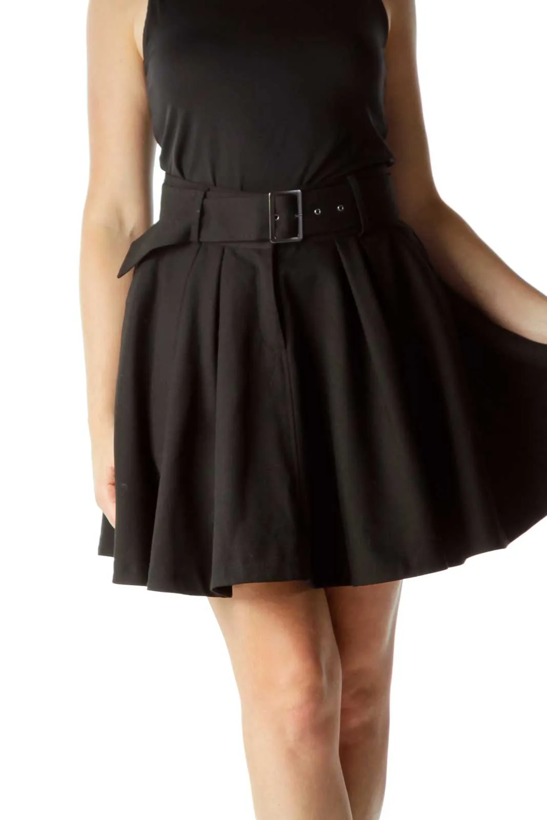 Black Belted Flared Skirt