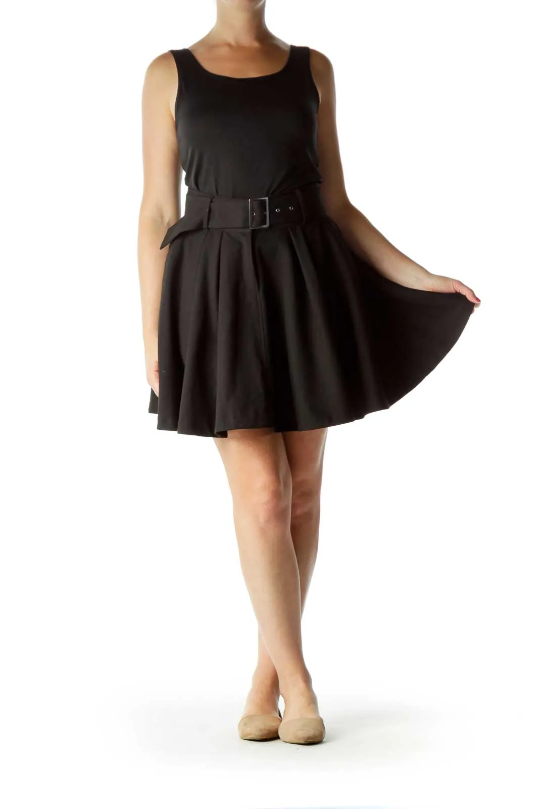 Black Belted Flared Skirt