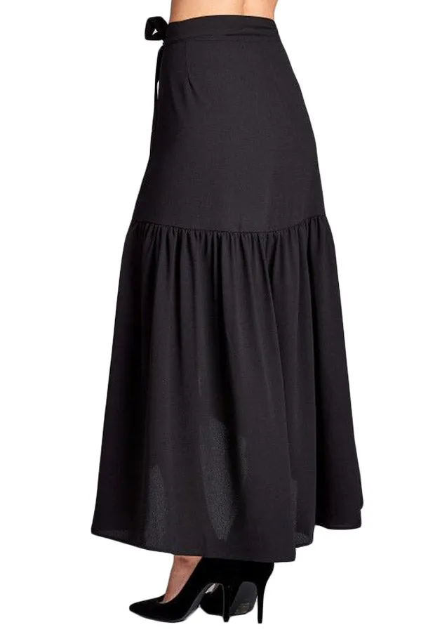 Black Frilled Wrap Maxi Skirt