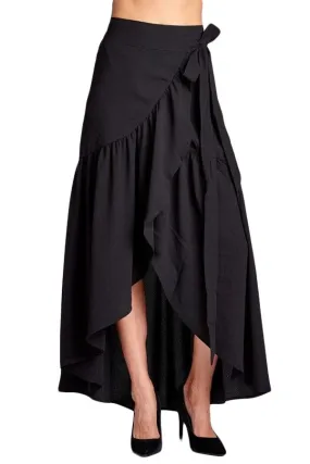 Black Frilled Wrap Maxi Skirt