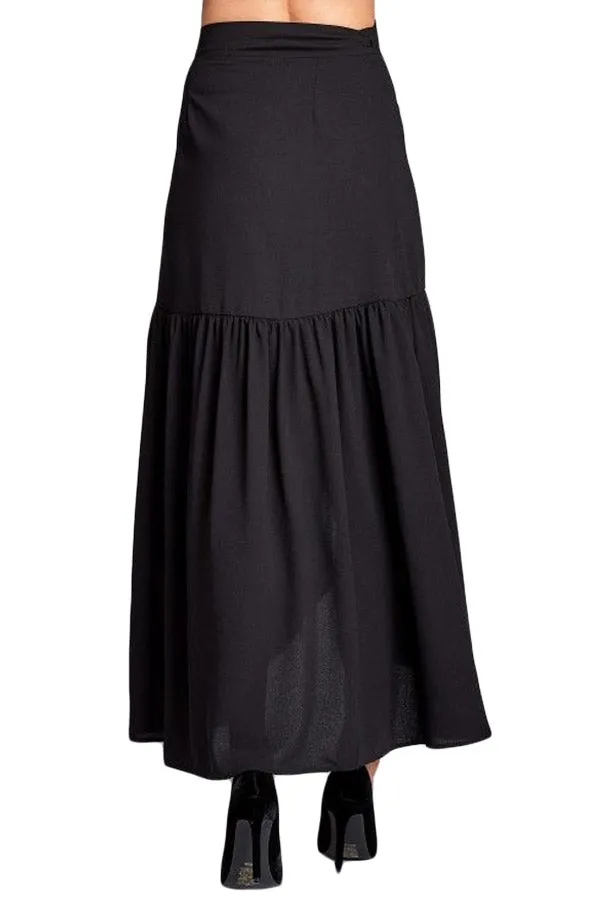 Black Frilled Wrap Maxi Skirt