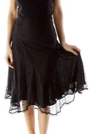 Black Lace Flared Skirt