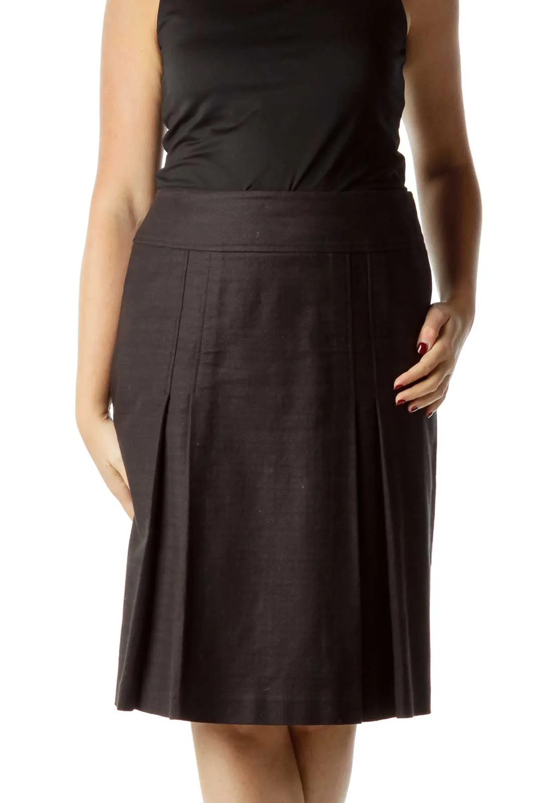 Black Pleat Detailed A-line Skirt