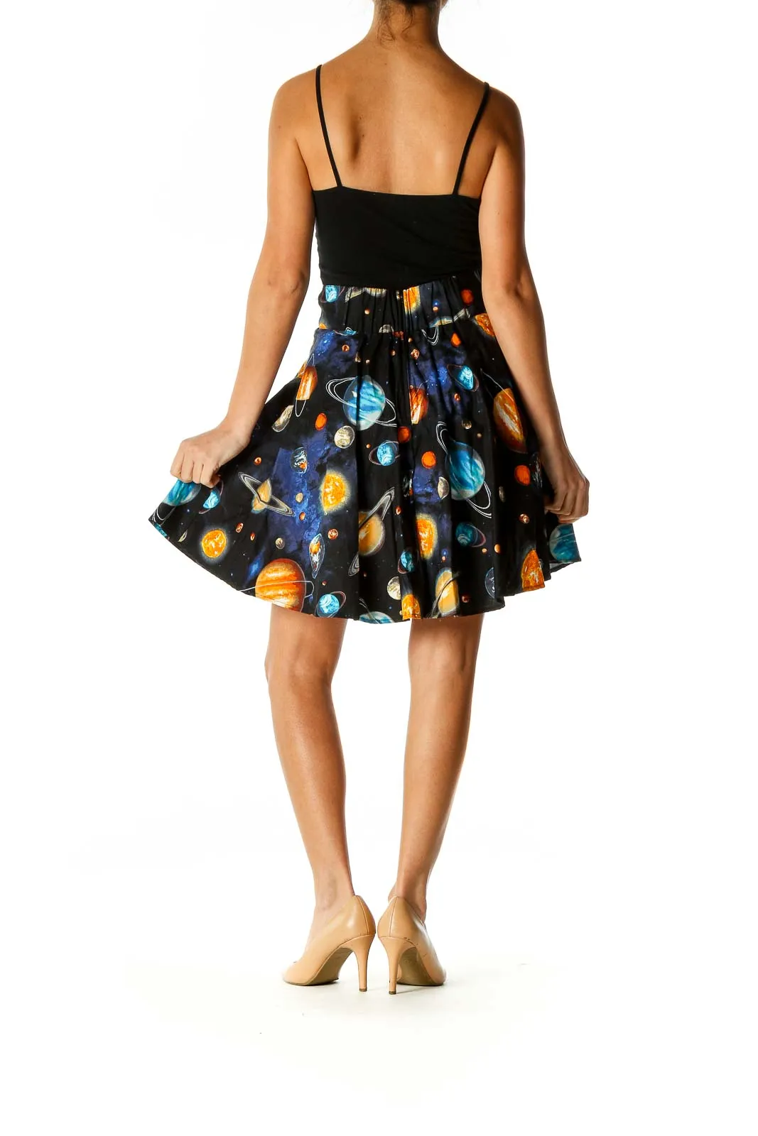 Black Printed Punk Flared Skirt