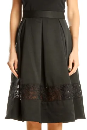 Black Retro Pleated Skirt with Lace Detail