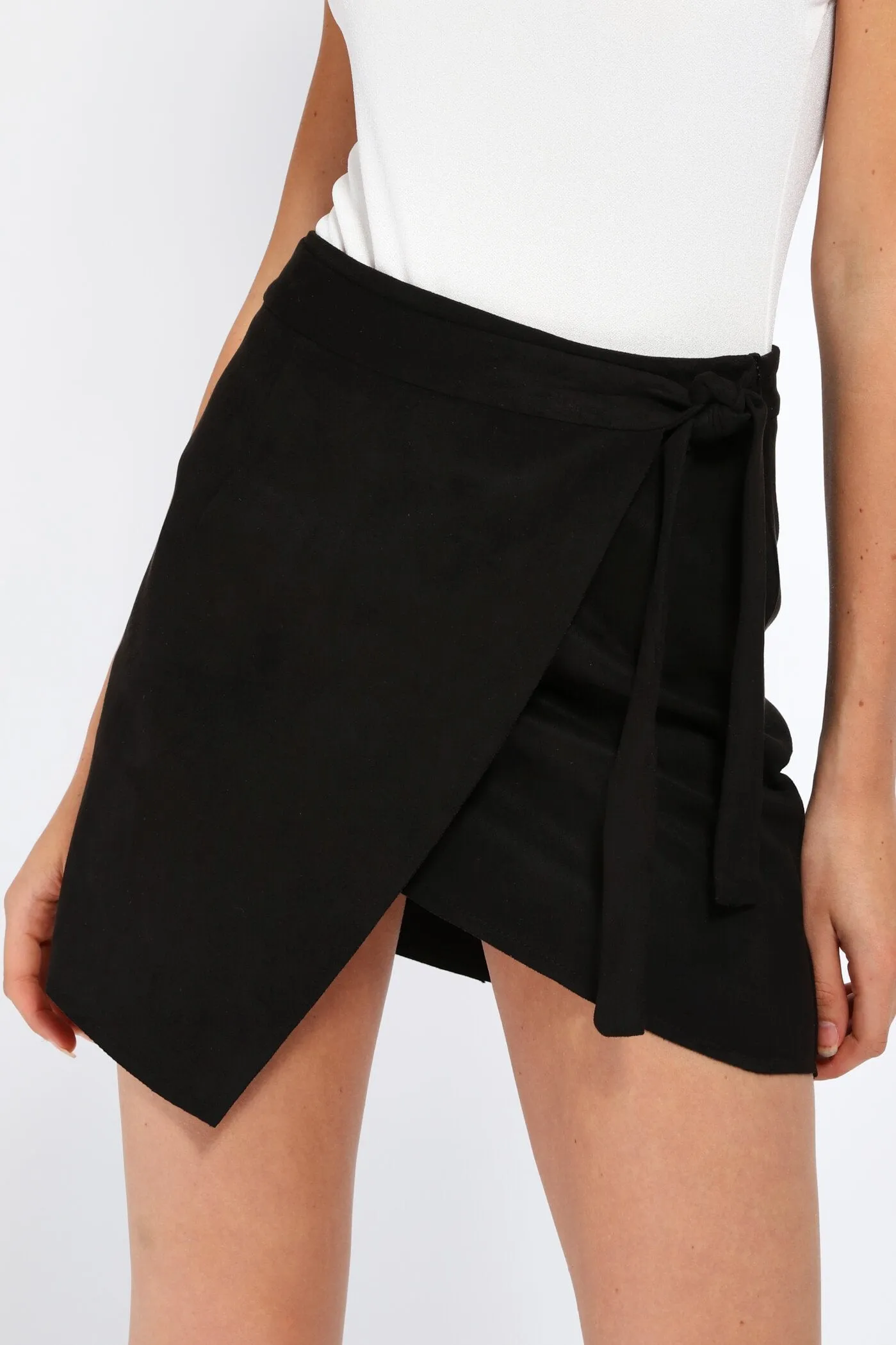 Black Wrapover Side Tie Skirt