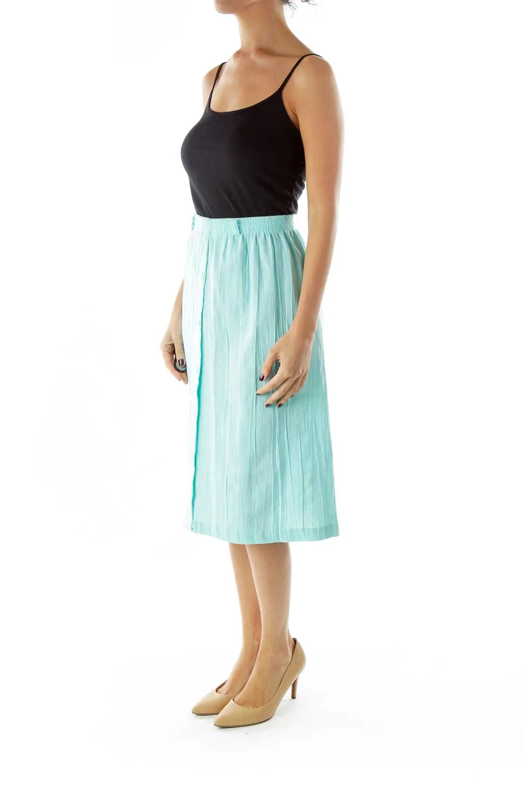 Blue Flared Knee Length Skirt