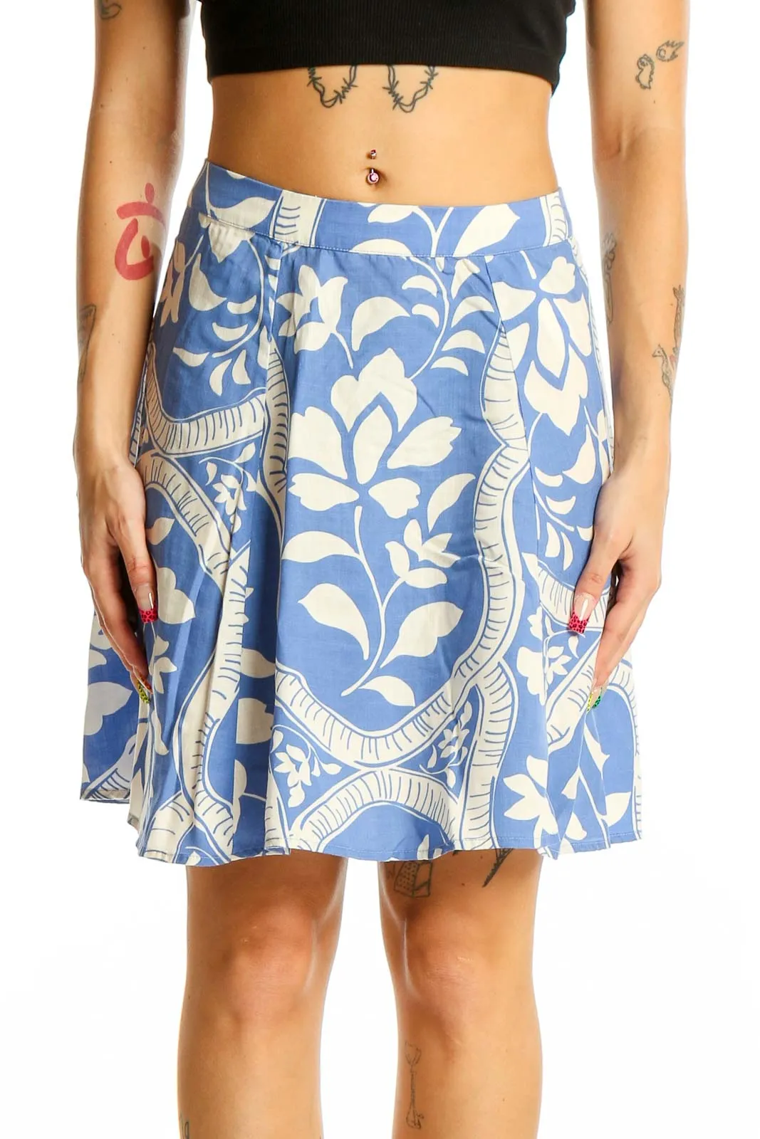 Blue Floral A-Line Skirt