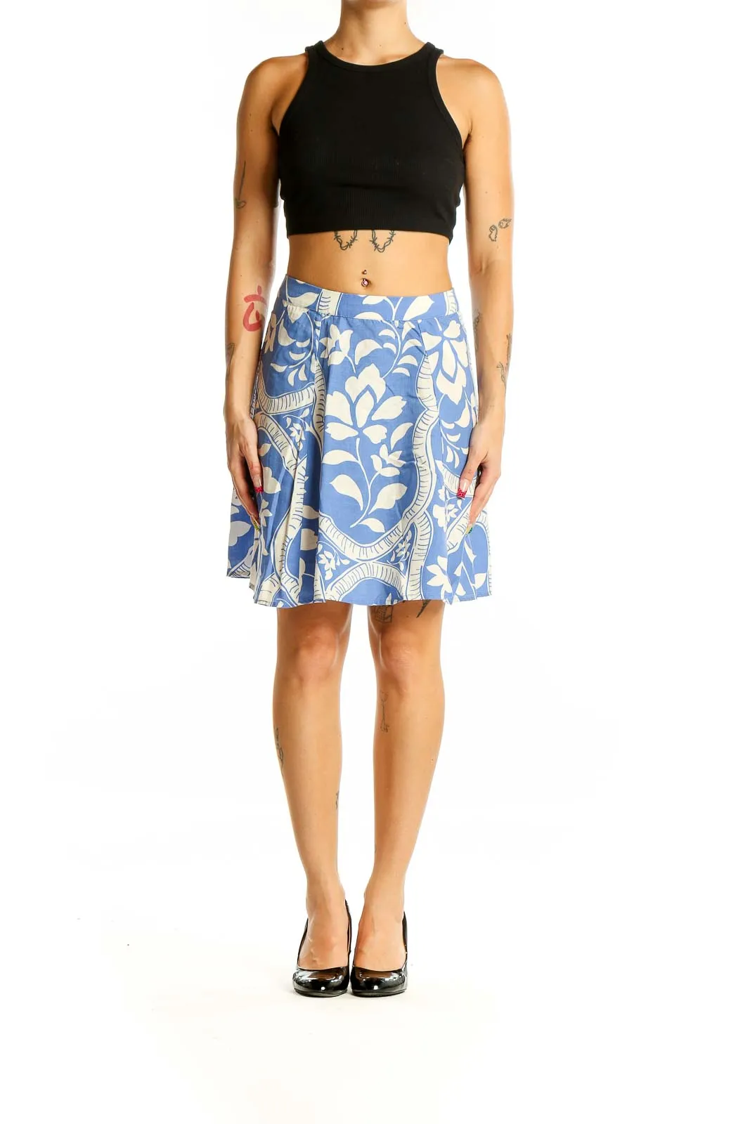 Blue Floral A-Line Skirt