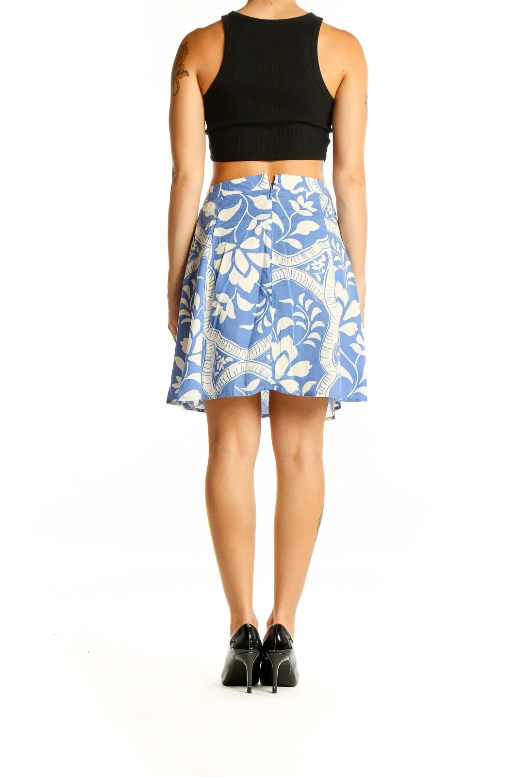 Blue Floral A-Line Skirt