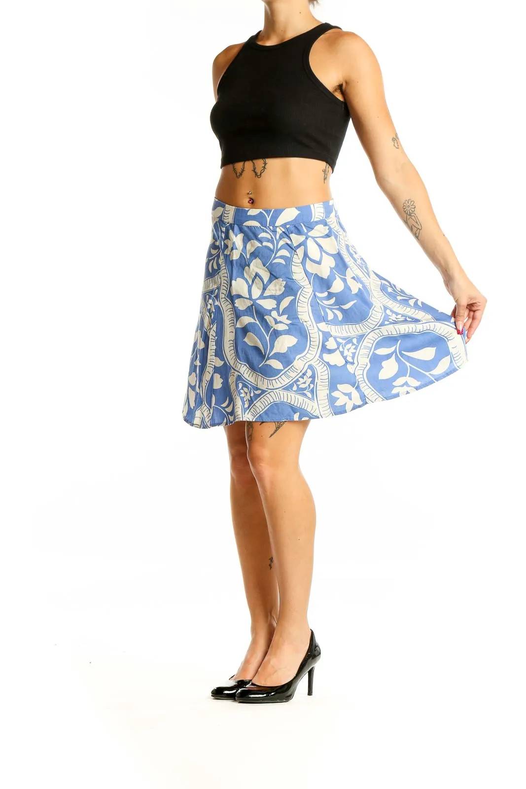 Blue Floral A-Line Skirt