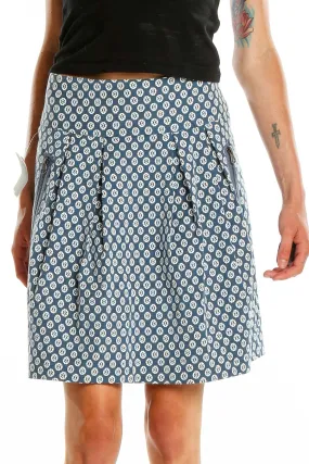 Blue Geometric Print A-Line Skirt