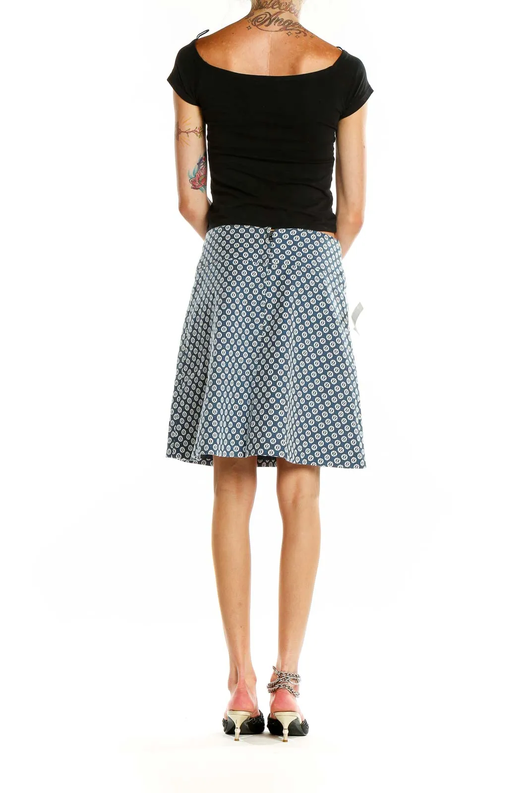 Blue Geometric Print A-Line Skirt