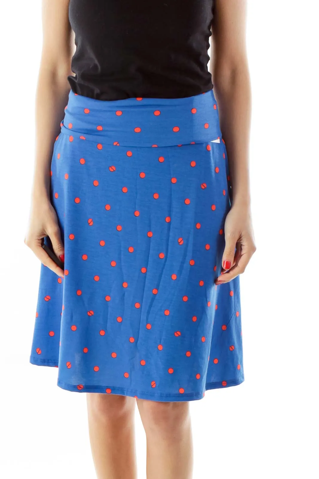 Blue Orange Polka Dot A-Line Skirt