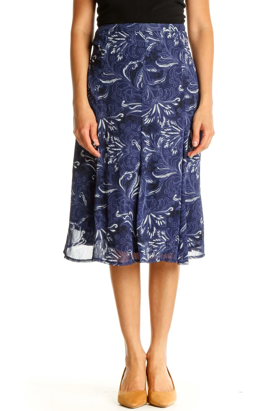 Blue Printed Casual A-Line Skirt