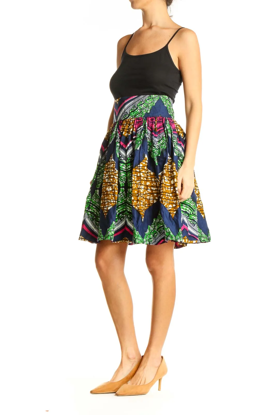 Blue Printed Holiday A-Line Skirt