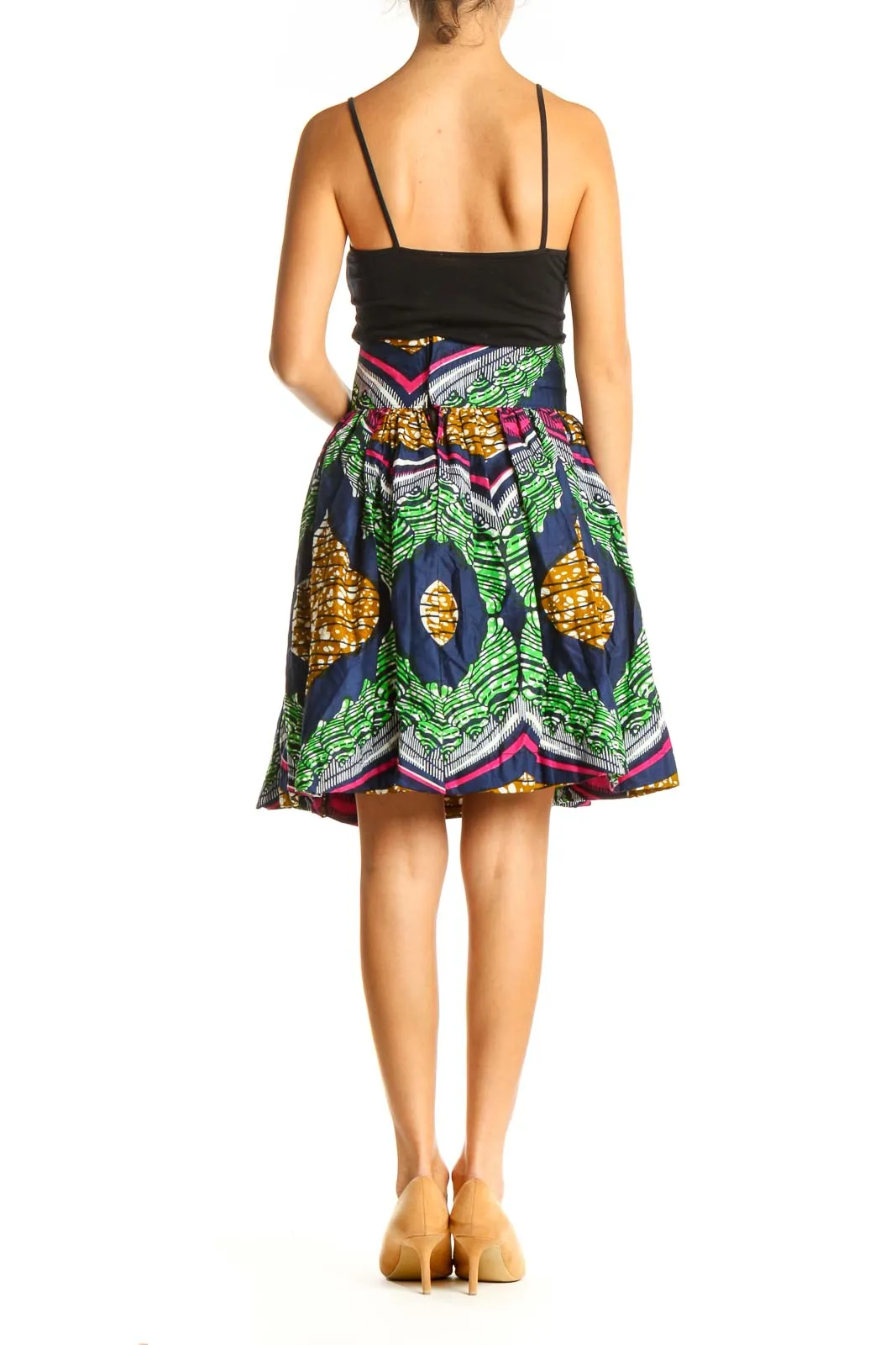 Blue Printed Holiday A-Line Skirt