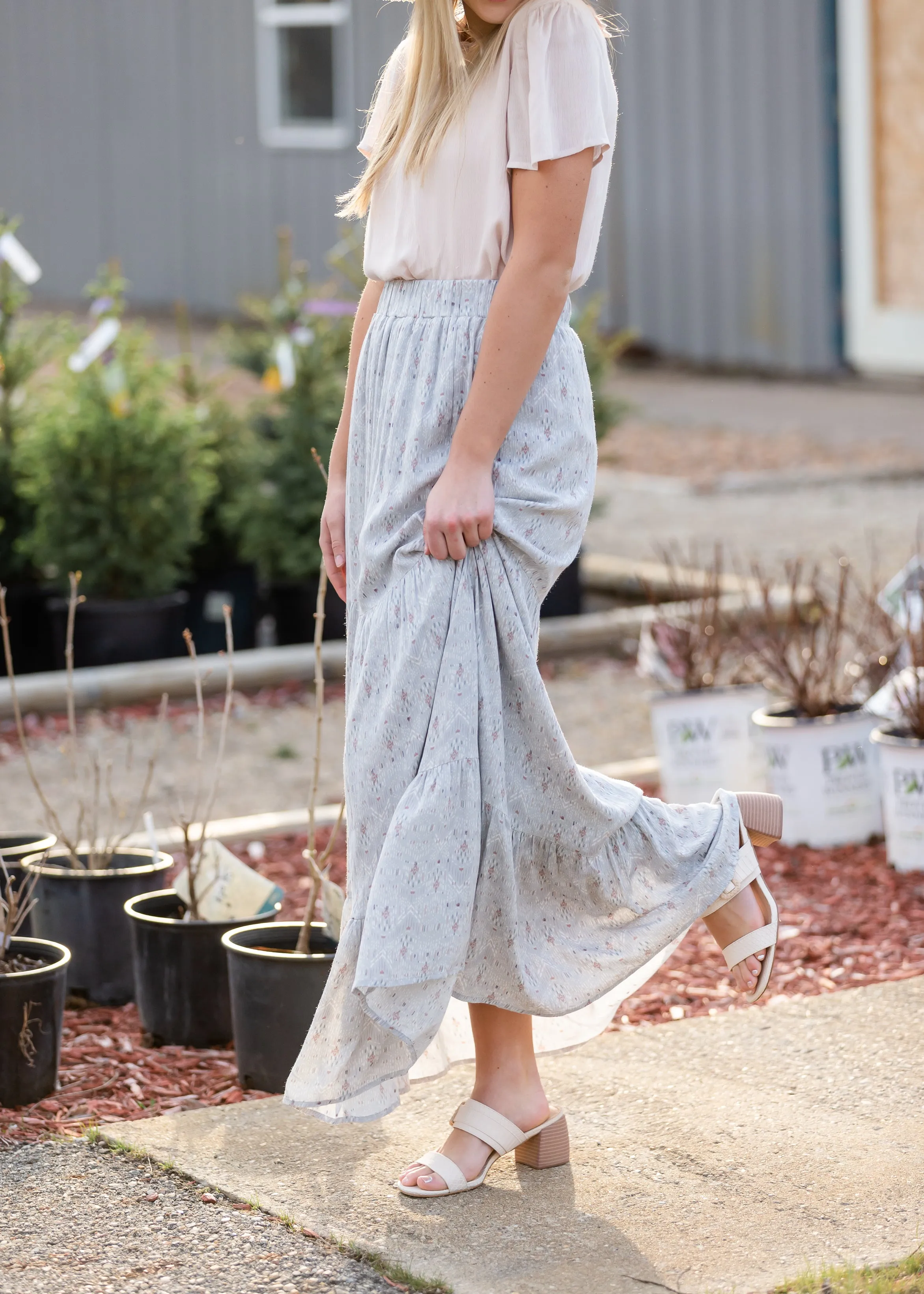 Blue Tiered Print Maxi Skirt - FINAL SALE