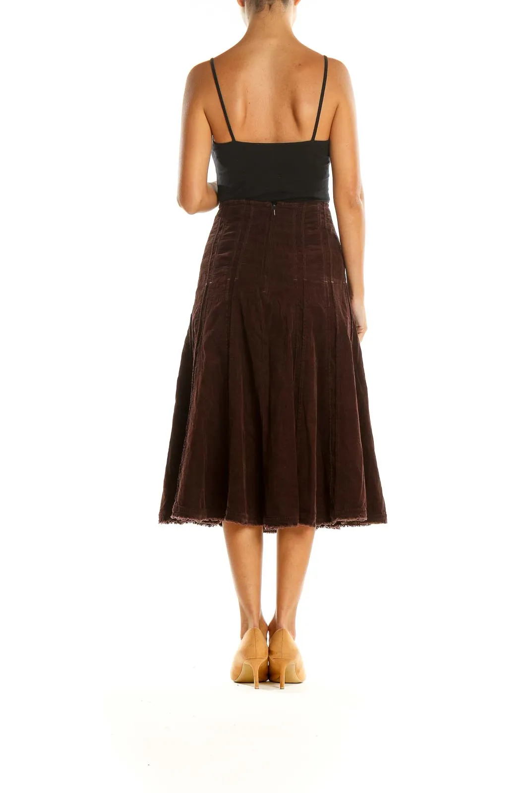 Brown Corduroy Brunch Flared Skirt