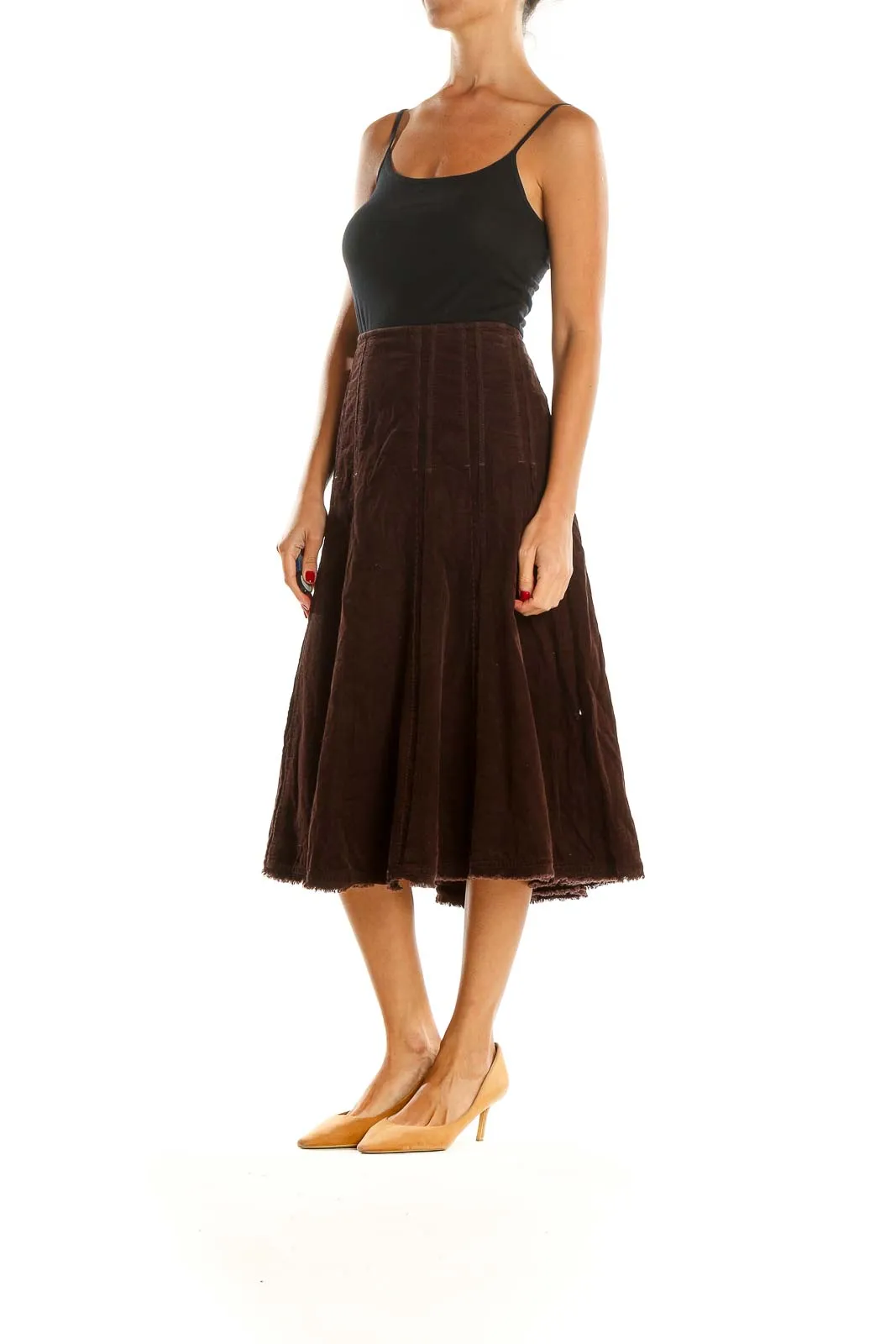 Brown Corduroy Brunch Flared Skirt