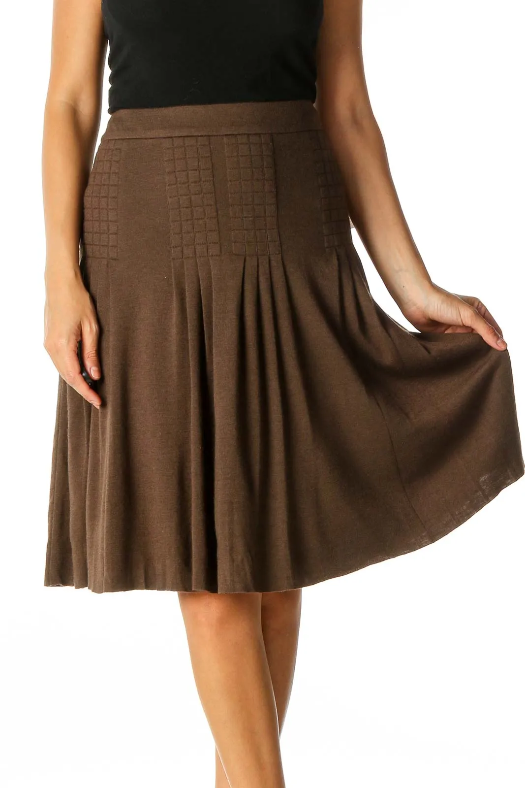 Brown Solid Retro Flared Skirt