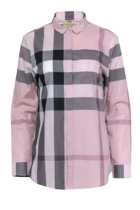 Burberry - Pink & Black Plaid Button Down Shirt Sz M