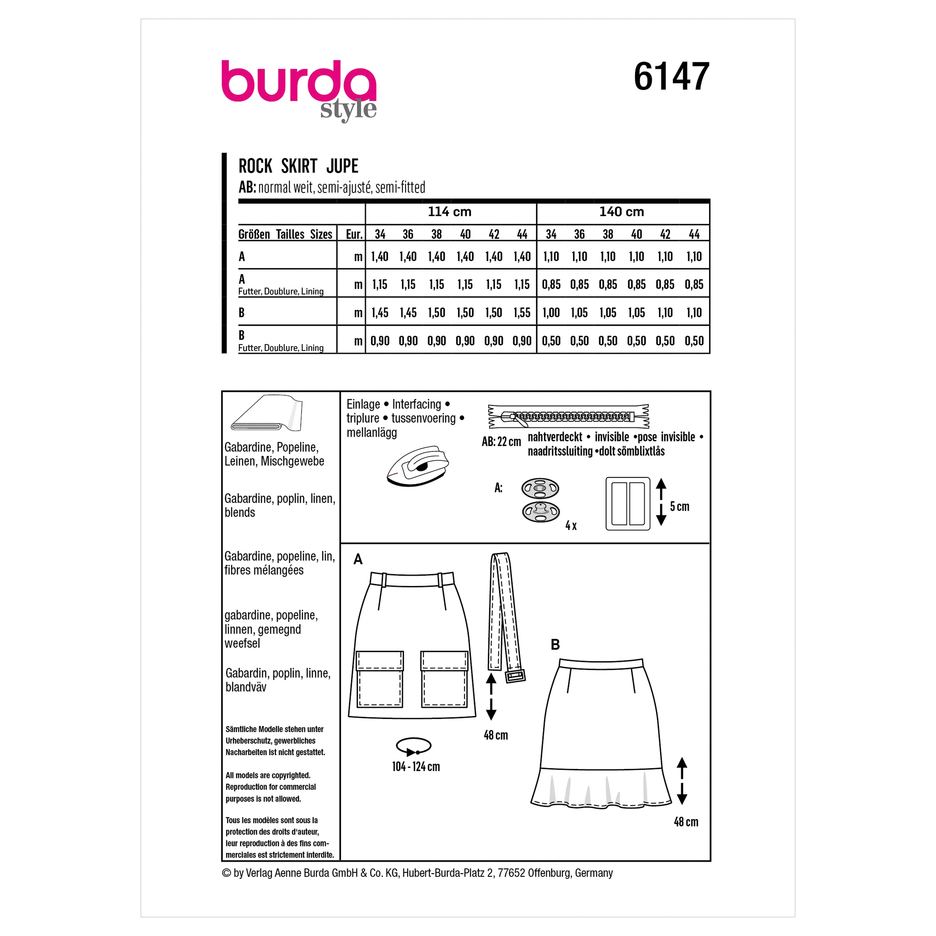 Burda Sewing Pattern 6147 Skirt