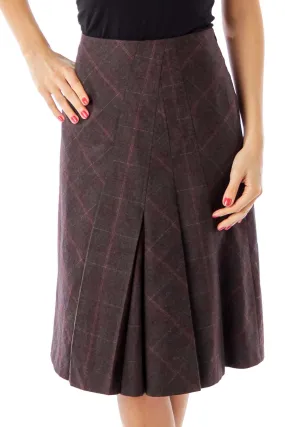 Burgundy Check A-Line Skirt