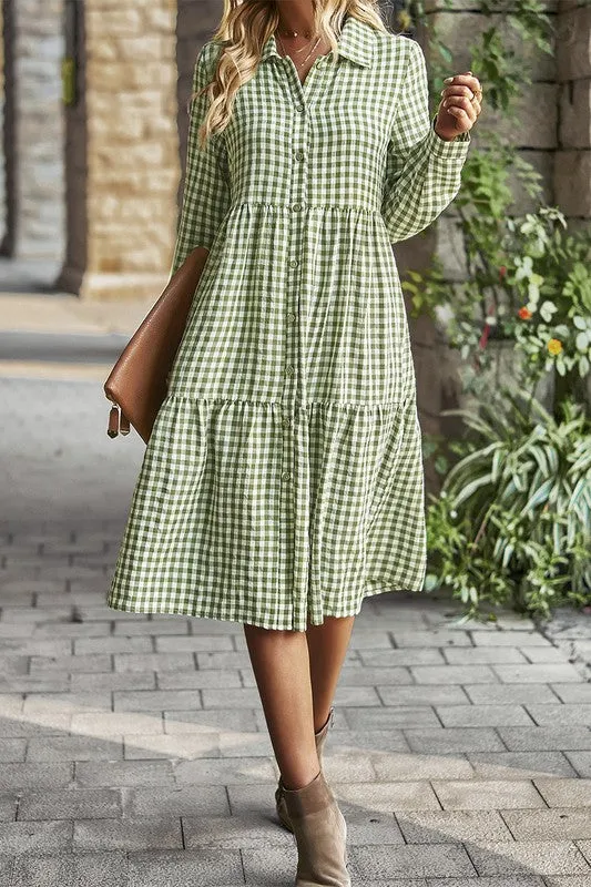 Button Front Tiered Midi Dress