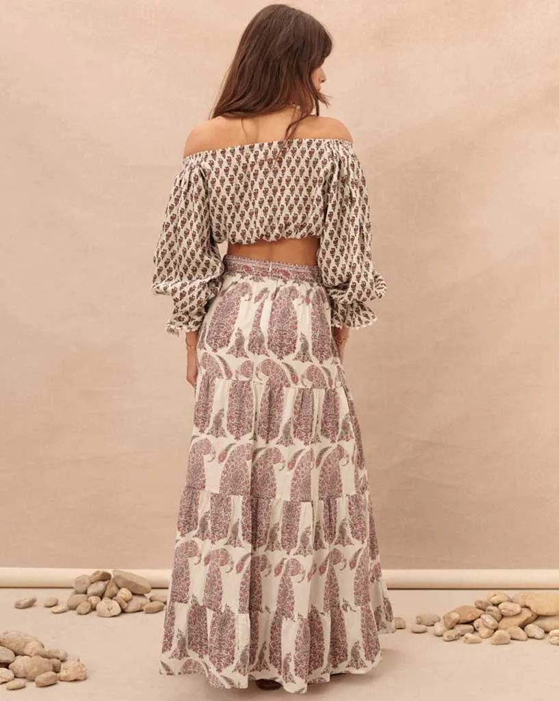 Calico Tiered Maxi Skirt