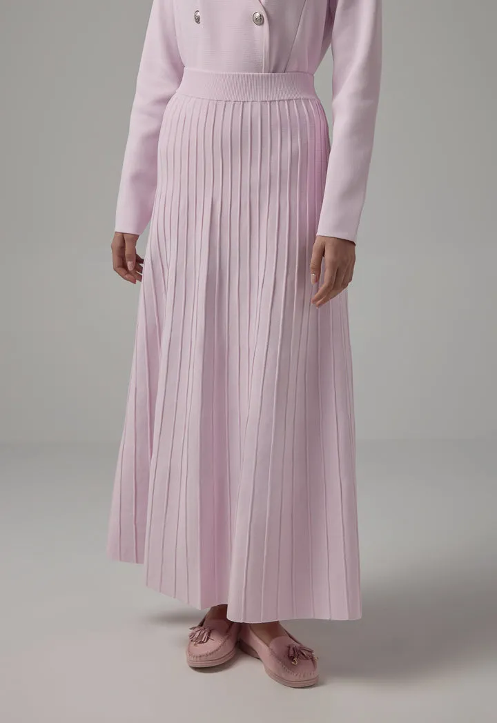 Choice Flared Hem Ribbed Knitted Maxi Skirt Pink