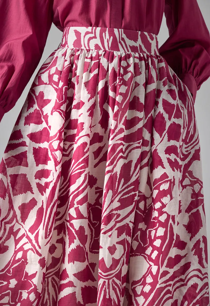 Choice Printed Flared Skirt Burgundy