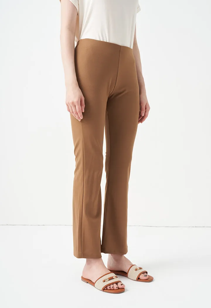 Choice Solid Flare Hem Trousers Brown