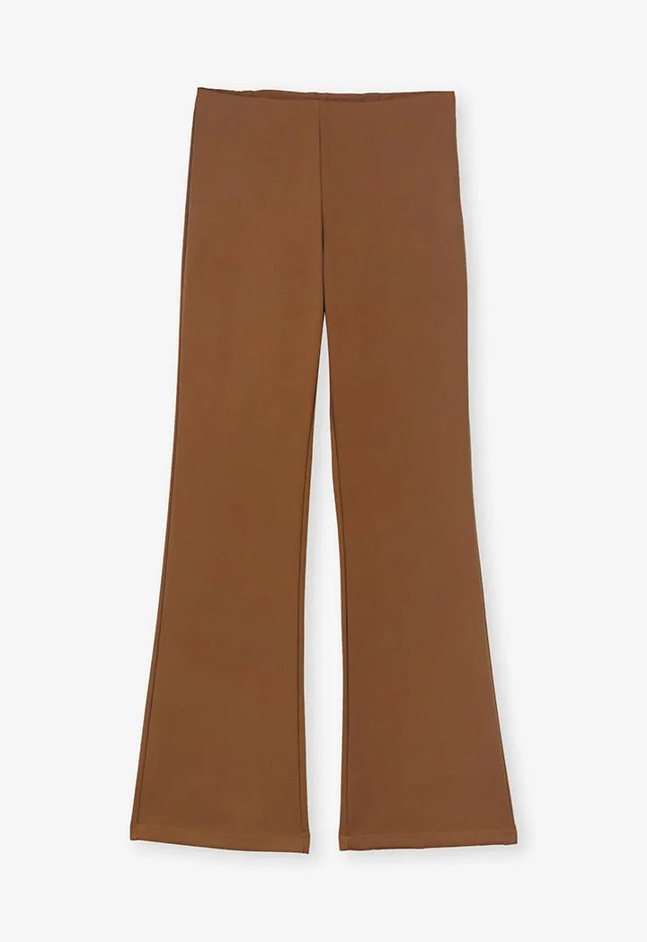 Choice Solid Flare Hem Trousers Brown