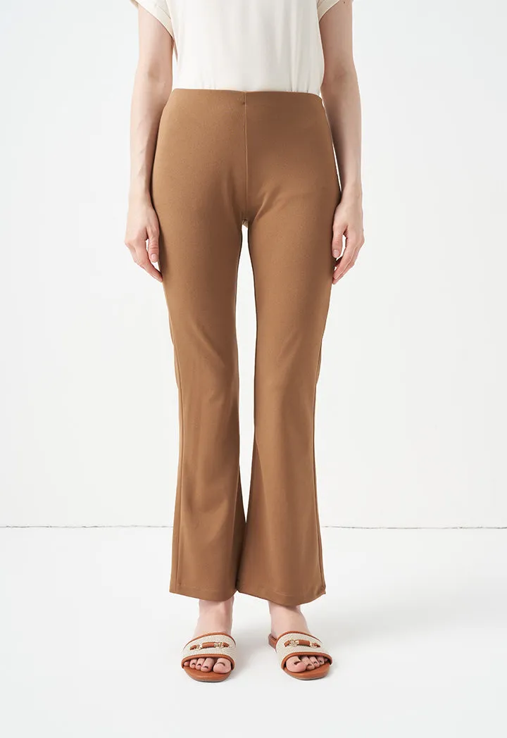 Choice Solid Flare Hem Trousers Brown