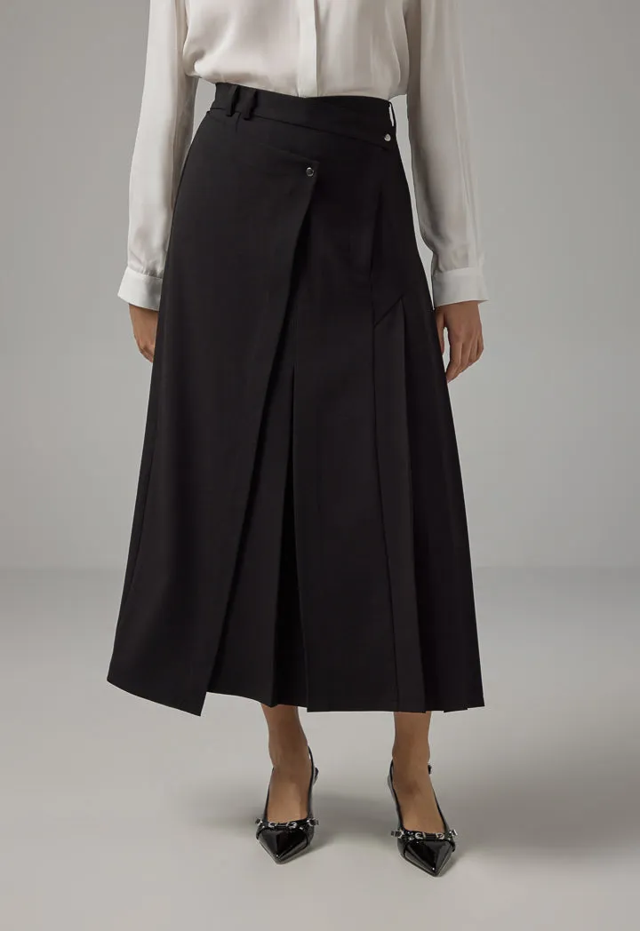 Choice Solid Pleated Flared Skirt Black