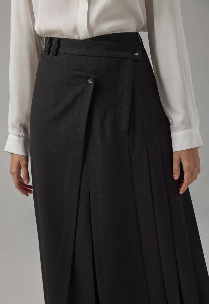 Choice Solid Pleated Flared Skirt Black