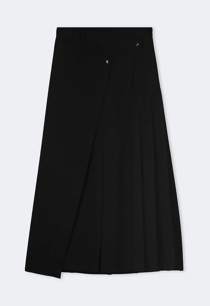 Choice Solid Pleated Flared Skirt Black