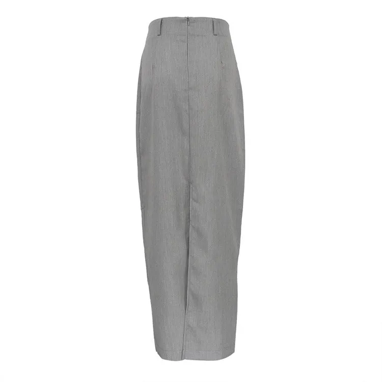 Commuting French Grey High Waisted Temperament Skirt